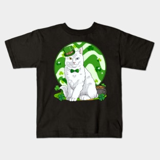 Turkish Angora Cat St. Patricks Day Irish Leprechaun Kids T-Shirt